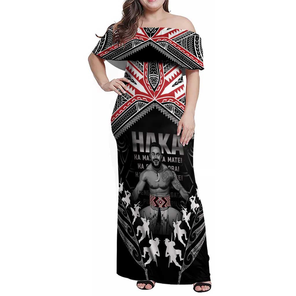 New Zealand Aotearoa Family Matching Off Shoulder Maxi Dress and Hawaiian Shirt Traditional Kapa Haka