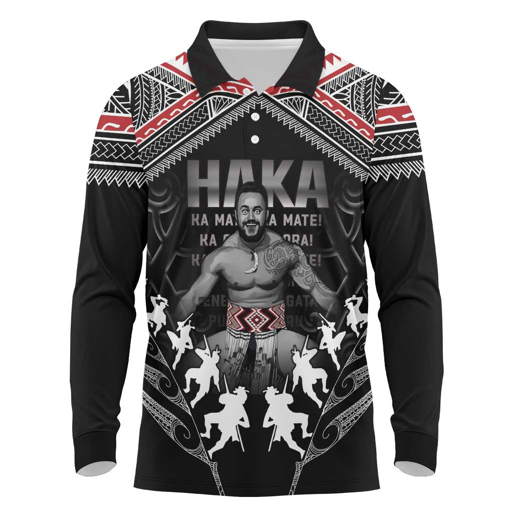 New Zealand Aotearoa Long Sleeve Polo Shirt Traditional Kapa Haka