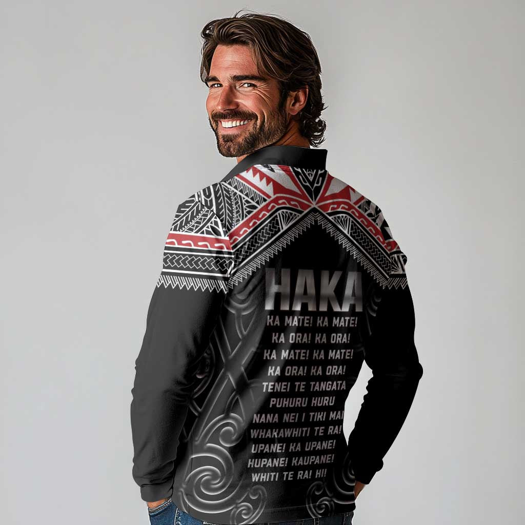 New Zealand Aotearoa Long Sleeve Polo Shirt Traditional Kapa Haka