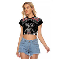 New Zealand Aotearoa Raglan Cropped T Shirt Traditional Kapa Haka LT05 Female Black - Polynesian Pride