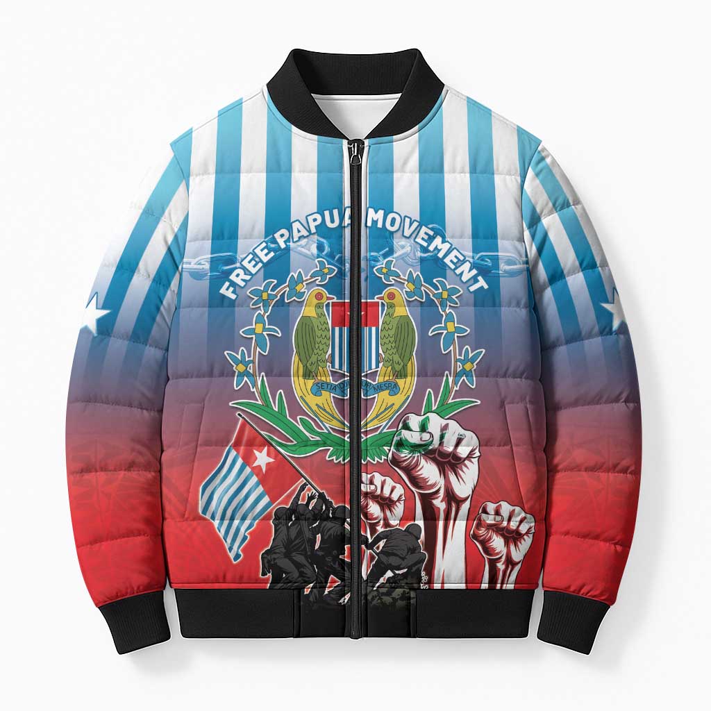 Personalised Free West Papua Bomber Puffer Jacket One People One Soul Unique Style LT05 Unisex Blue - Polynesian Pride
