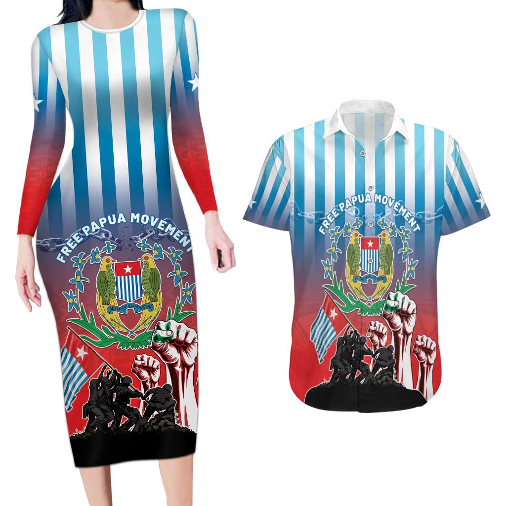 Personalised Free West Papua Couples Matching Long Sleeve Bodycon Dress and Hawaiian Shirt One People One Soul Unique Style - Polynesian Pride