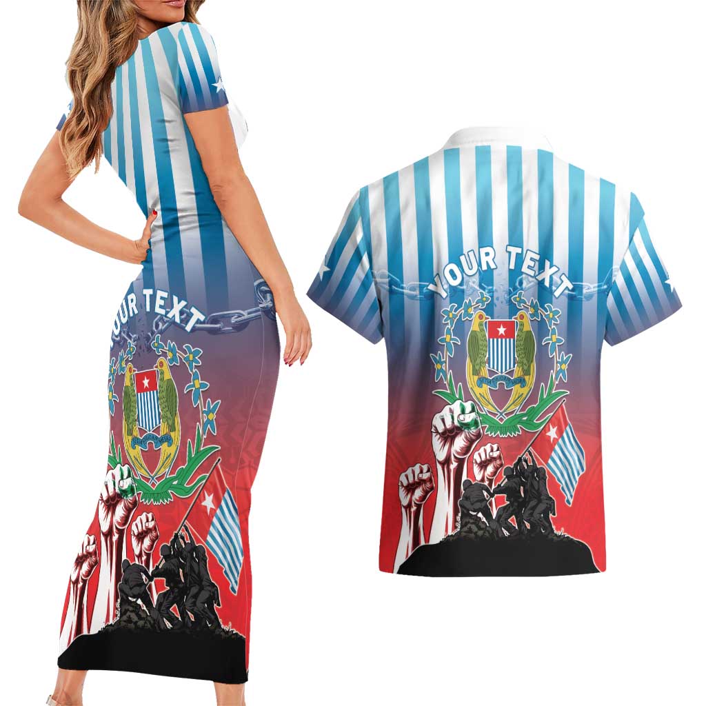 Personalised Free West Papua Couples Matching Short Sleeve Bodycon Dress and Hawaiian Shirt One People One Soul Unique Style - Polynesian Pride