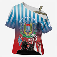 Personalised Free West Papua Cross Shoulder Shirt One People One Soul Unique Style LT05 Female Blue - Polynesian Pride