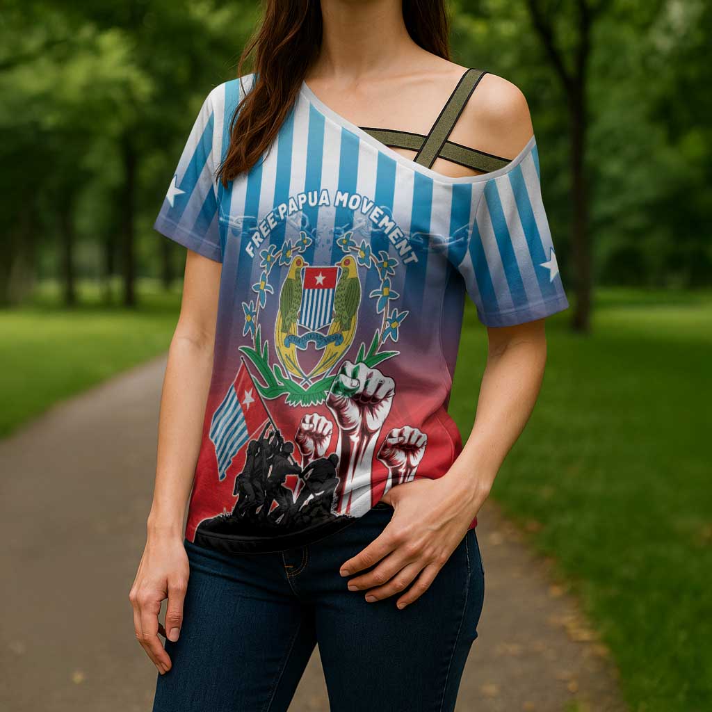 Personalised Free West Papua Cross Shoulder Shirt One People One Soul Unique Style LT05 - Polynesian Pride