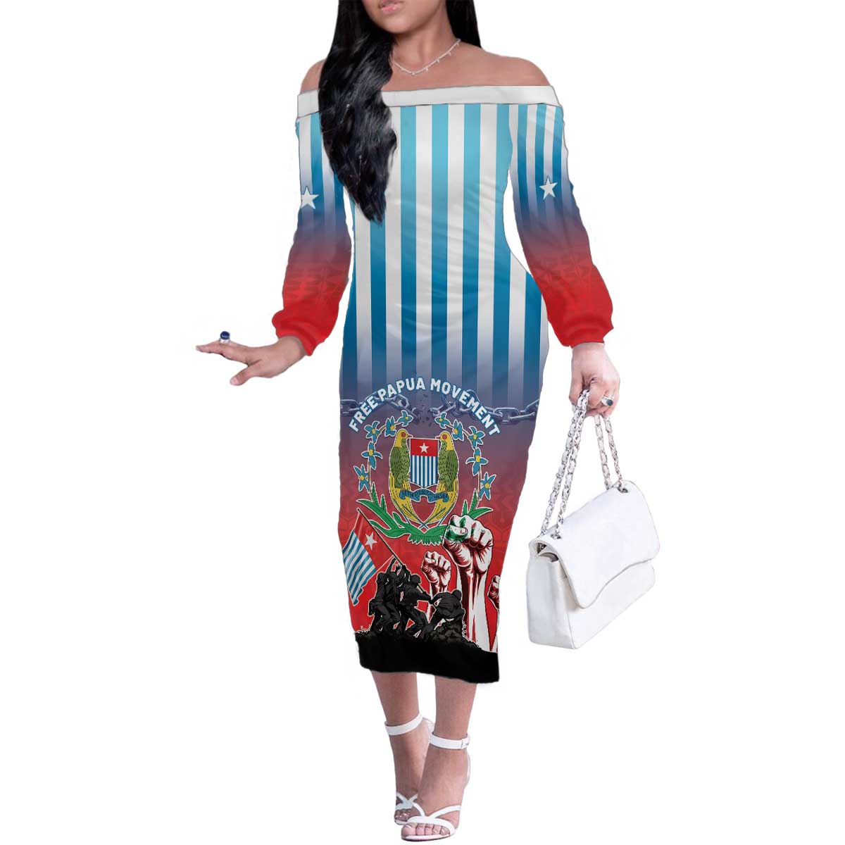 Personalised Free West Papua Family Matching Off The Shoulder Long Sleeve Dress and Hawaiian Shirt One People One Soul Unique Style - Polynesian Pride