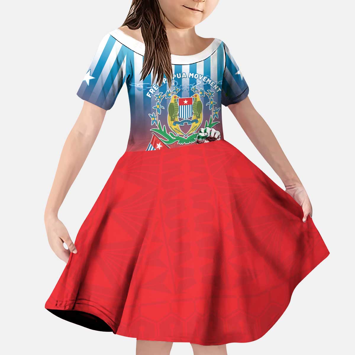 Personalised Free West Papua Kid Short Sleeve Dress One People One Soul Unique Style LT05 KID Blue - Polynesian Pride