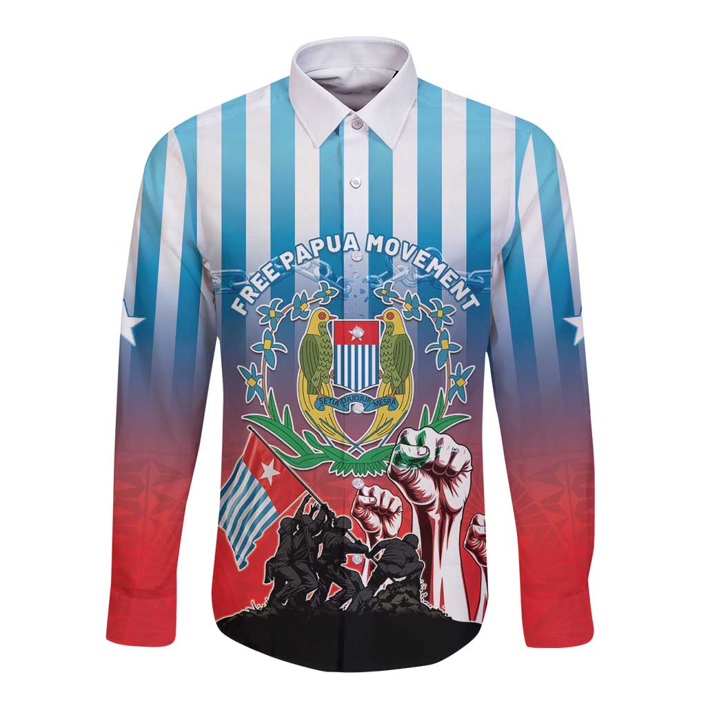 Personalised Free West Papua Long Sleeve Button Shirt One People One Soul Unique Style LT05 Unisex Blue - Polynesian Pride