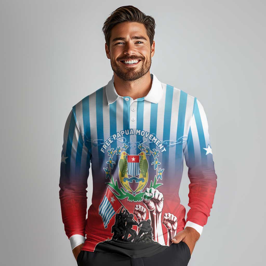 Personalised Free West Papua Long Sleeve Polo Shirt One People One Soul Unique Style LT05 - Polynesian Pride