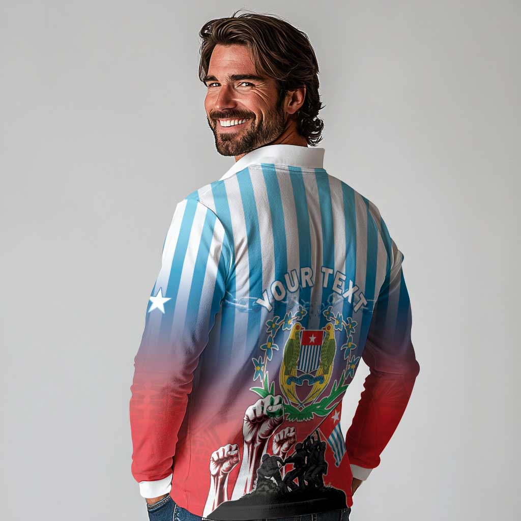 Personalised Free West Papua Long Sleeve Polo Shirt One People One Soul Unique Style LT05 - Polynesian Pride