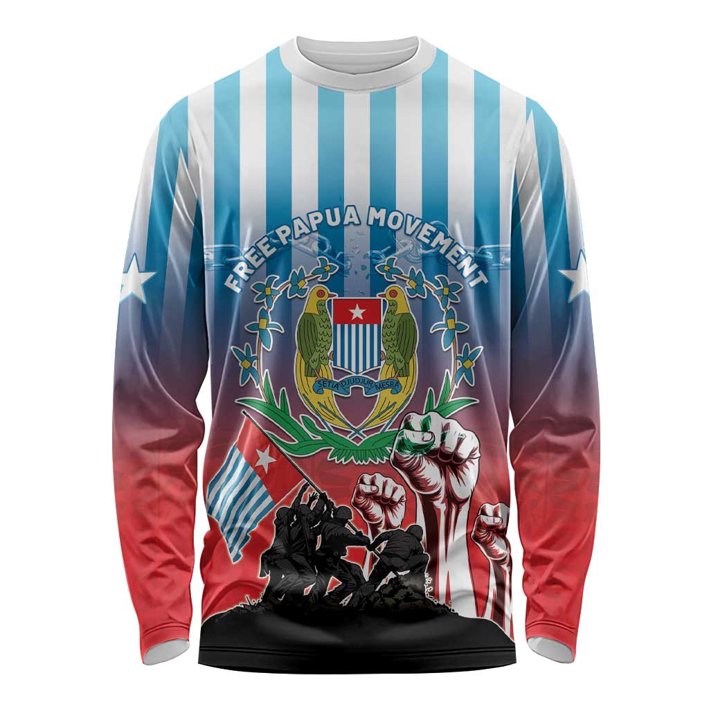 Personalised Free West Papua Long Sleeve Shirt One People One Soul Unique Style LT05 Unisex Blue - Polynesian Pride