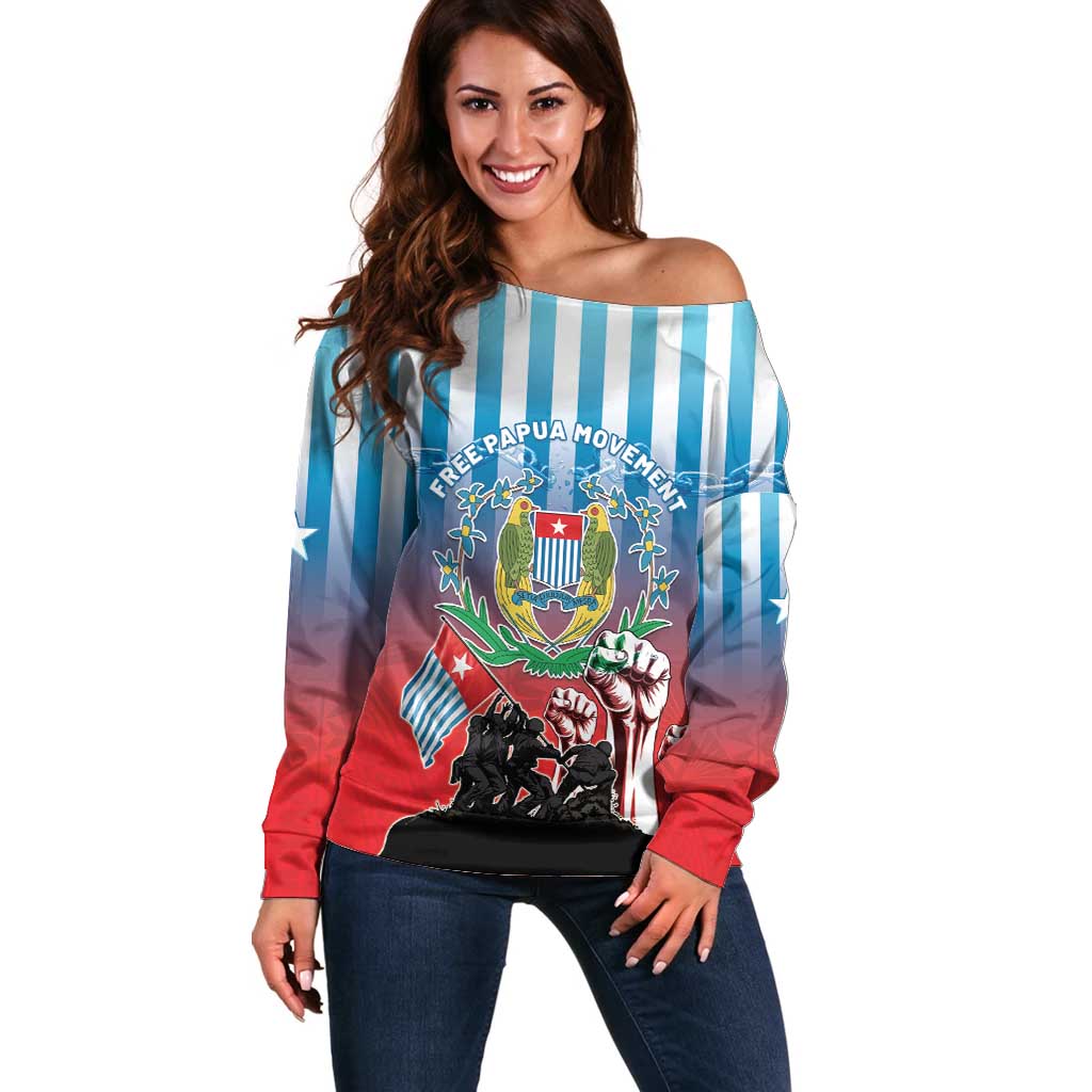 Personalised Free West Papua Off Shoulder Sweater One People One Soul Unique Style LT05 Women Blue - Polynesian Pride