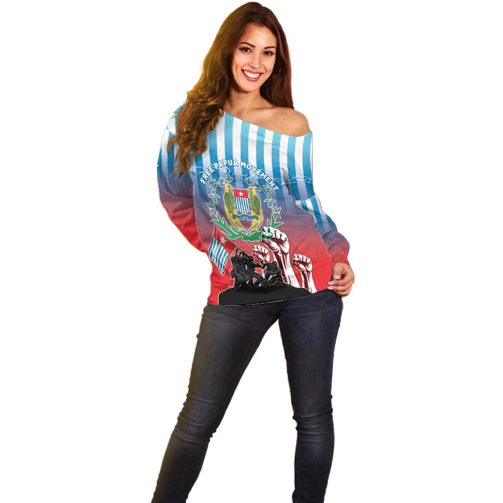 Personalised Free West Papua Off Shoulder Sweater One People One Soul Unique Style LT05 - Polynesian Pride