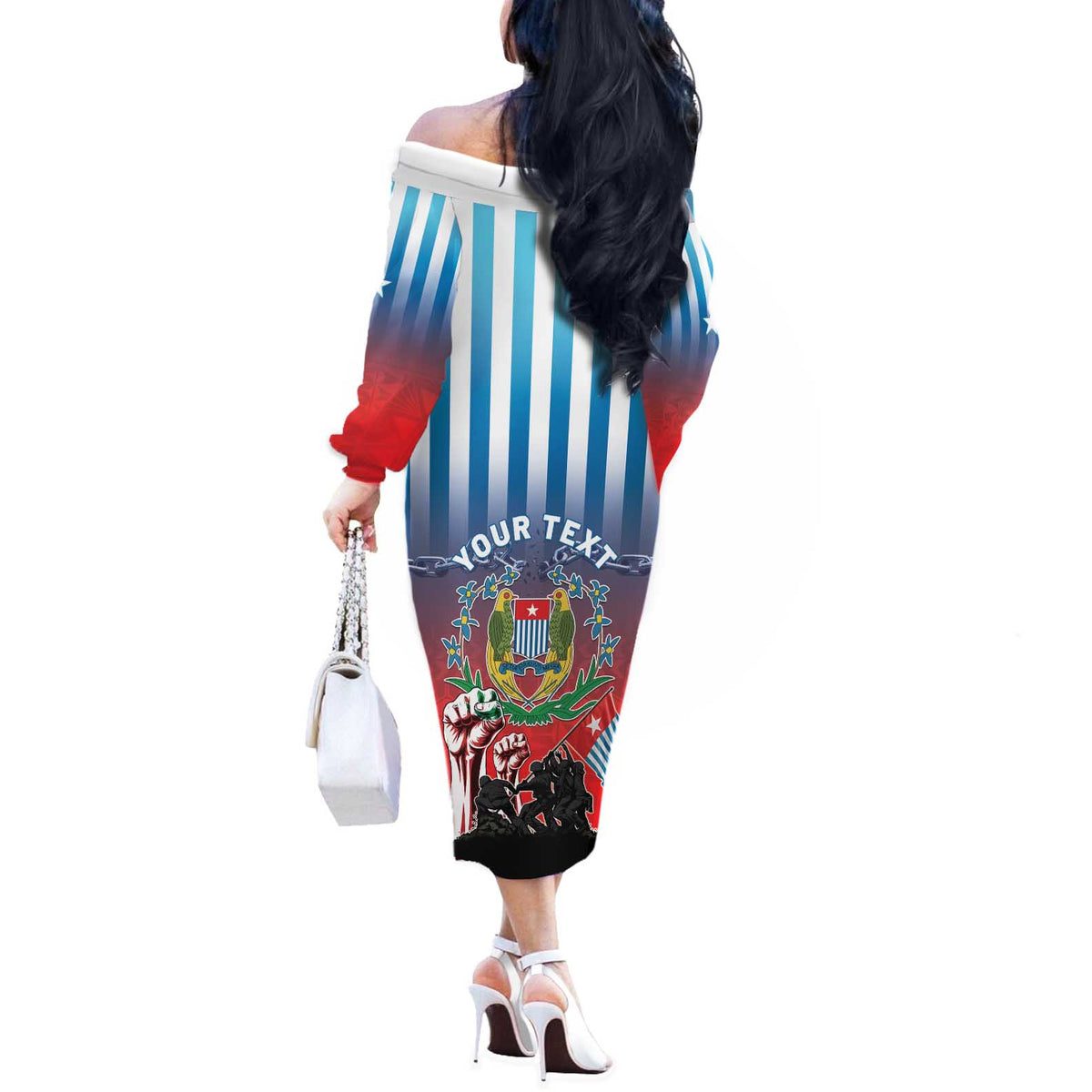 Personalised Free West Papua Off The Shoulder Long Sleeve Dress One People One Soul Unique Style LT05 - Polynesian Pride