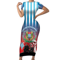 Personalised Free West Papua Short Sleeve Bodycon Dress One People One Soul Unique Style LT05 Long Dress Blue - Polynesian Pride