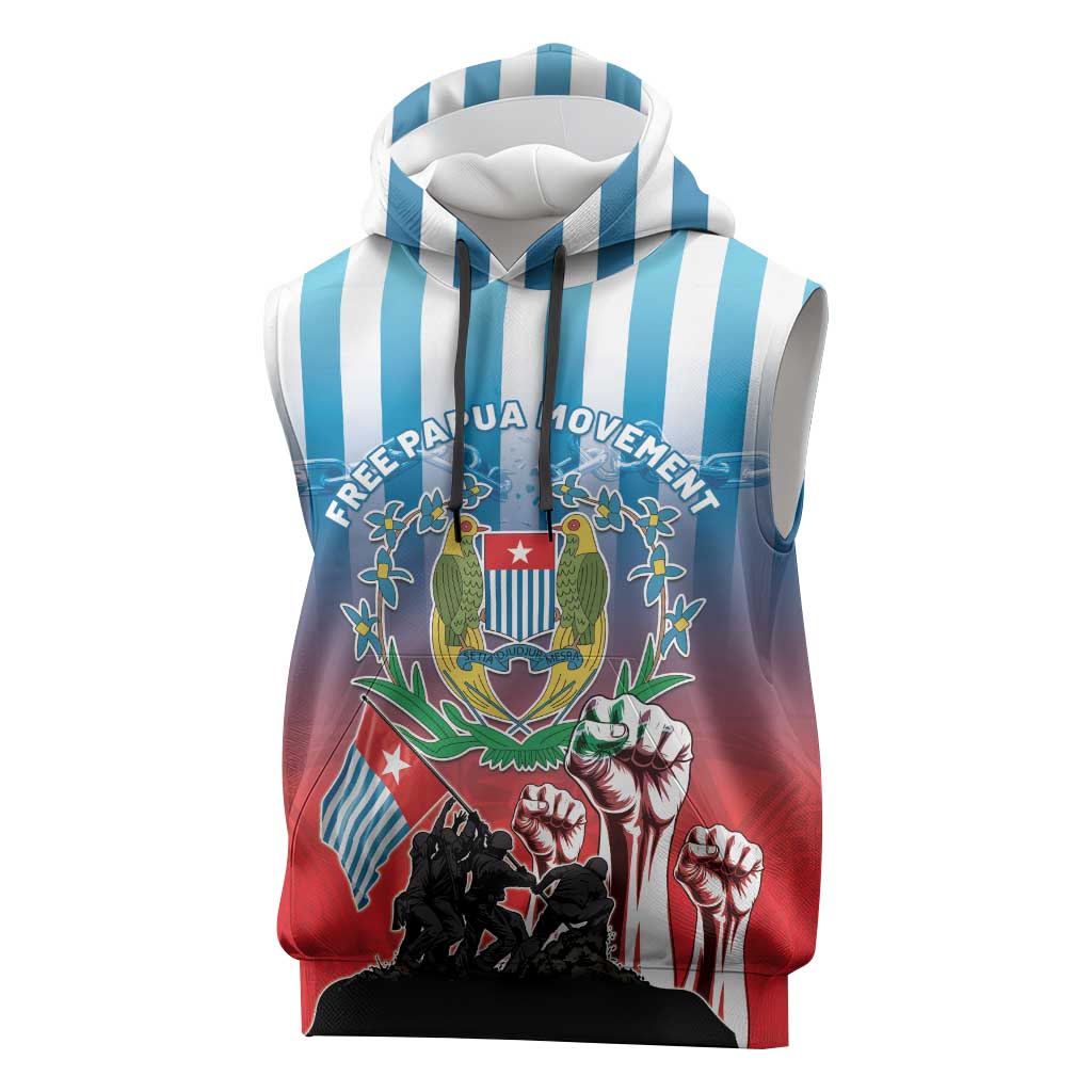 Personalised Free West Papua Sleeveless Hoodie One People One Soul Unique Style LT05 Blue - Polynesian Pride