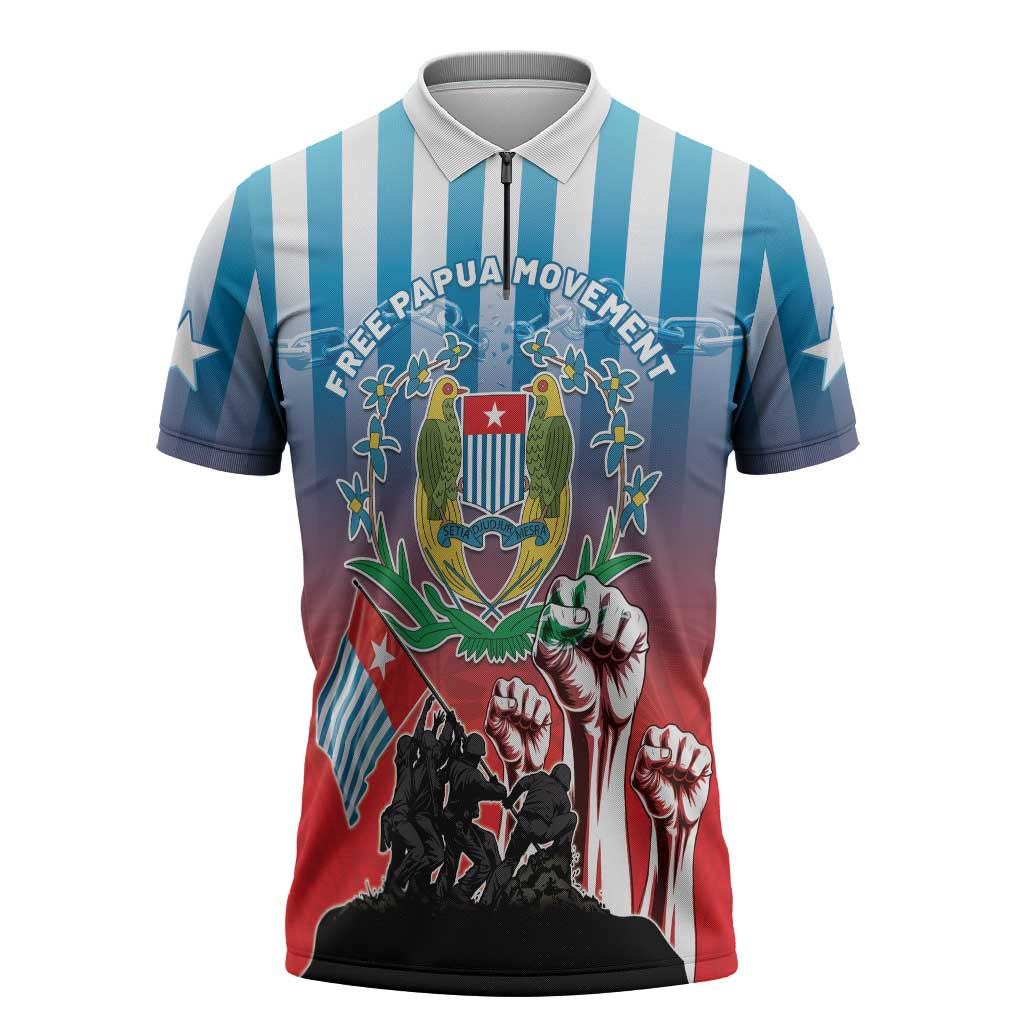 Personalised Free West Papua Zipper Polo Shirt One People One Soul Unique Style LT05 Blue - Polynesian Pride
