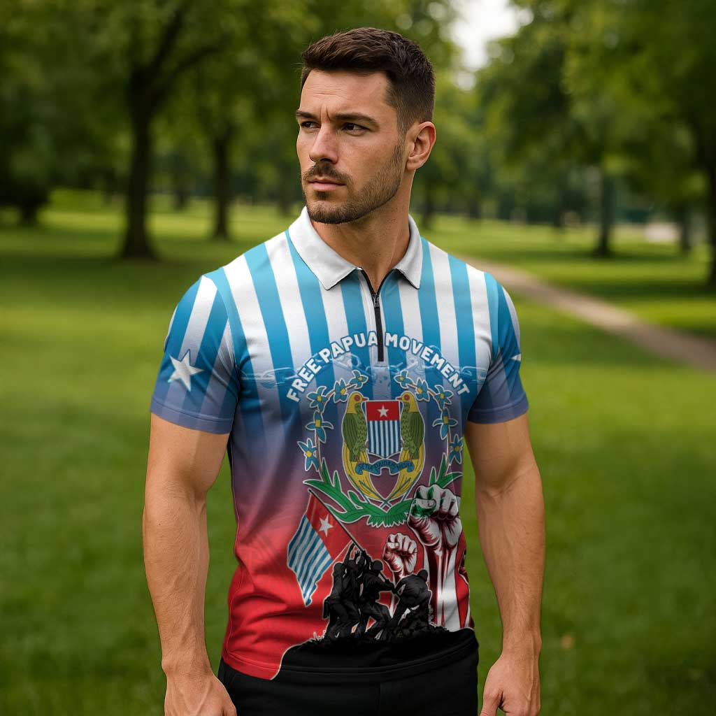 Personalised Free West Papua Zipper Polo Shirt One People One Soul Unique Style LT05 - Polynesian Pride