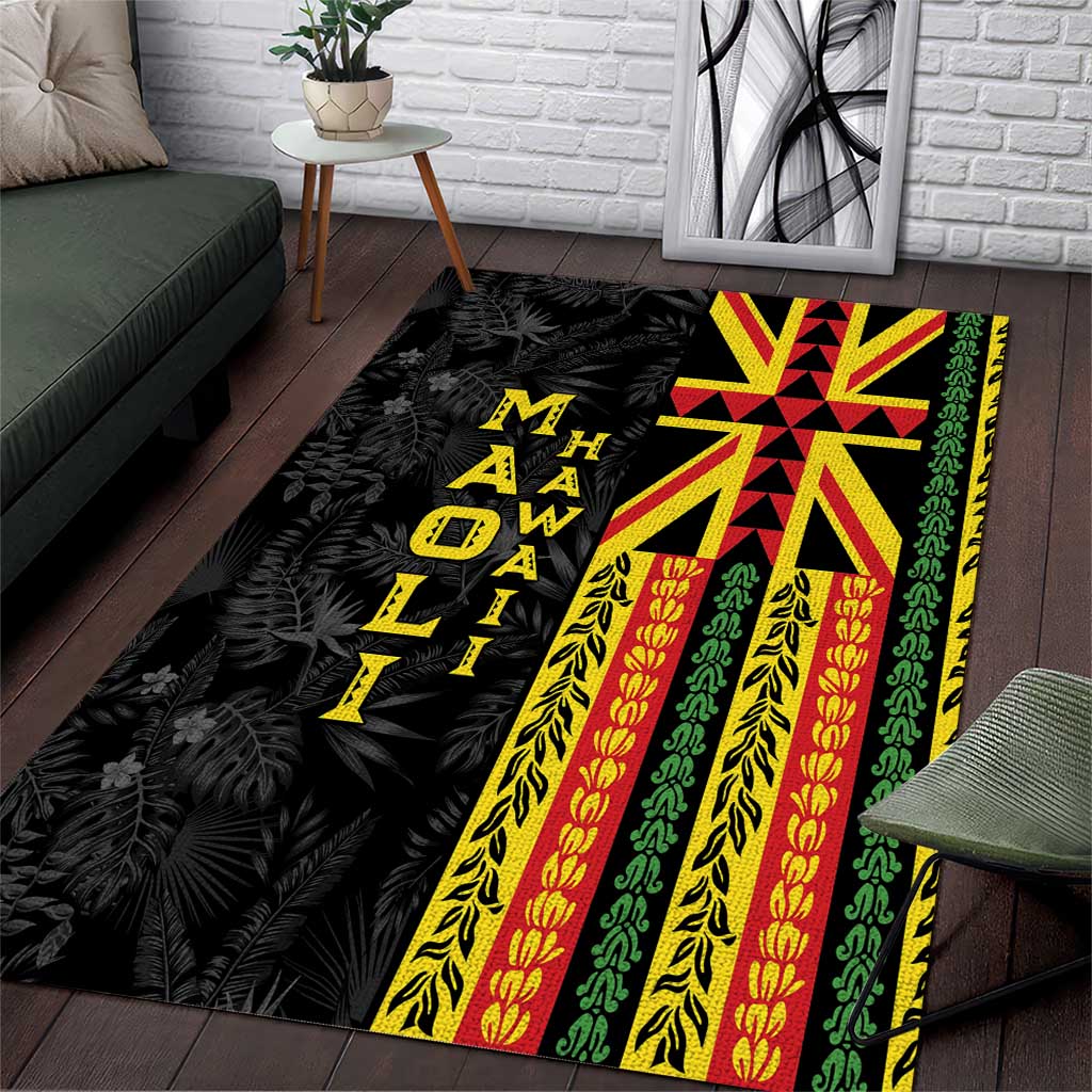 Hawaii Maoli Spirit Area Rug Kakau Pattern With Flower Lei - Polynesian Pride