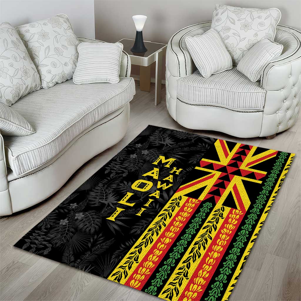 Hawaii Maoli Spirit Area Rug Kakau Pattern With Flower Lei - Polynesian Pride