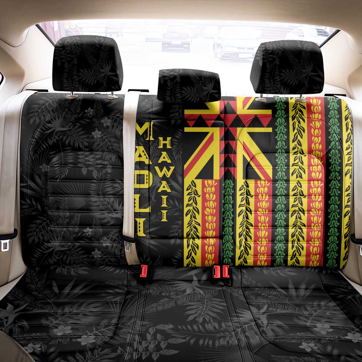 Hawaii Maoli Spirit Back Car Seat Cover Kakau Pattern With Flower Lei LT05 - Polynesian Pride