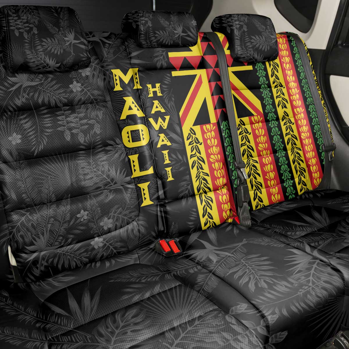 Hawaii Maoli Spirit Back Car Seat Cover Kakau Pattern With Flower Lei LT05 - Polynesian Pride