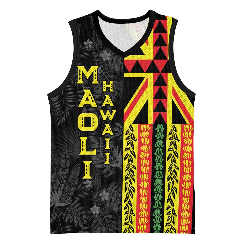 Hawaii Maoli Spirit Basketball Jersey Kakau Pattern With Flower Lei LT05 Unisex Black - Polynesian Pride