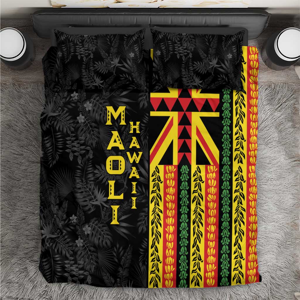 Hawaii Maoli Spirit Bedding Set Kakau Pattern With Flower Lei LT05 Black - Polynesian Pride