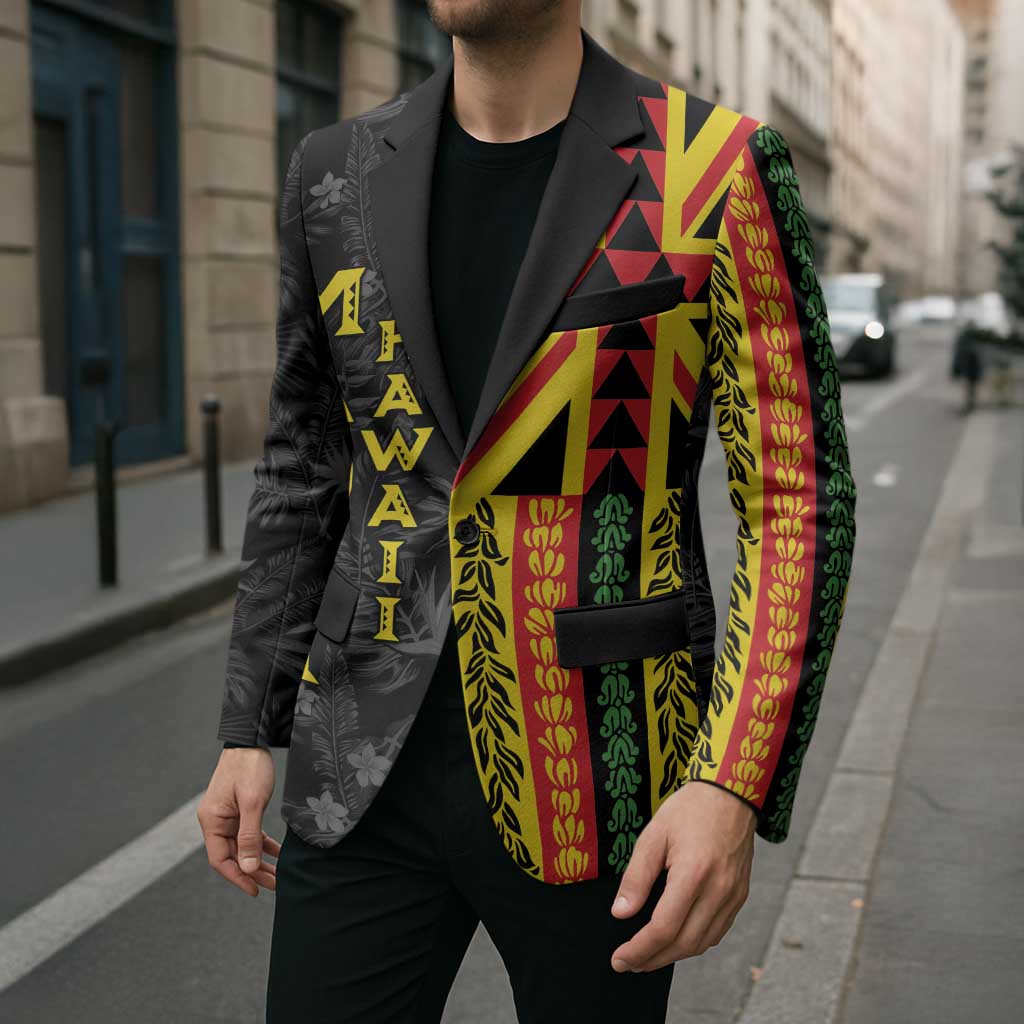 Hawaii Maoli Spirit Blazer Kakau Pattern With Flower Lei - Polynesian Pride