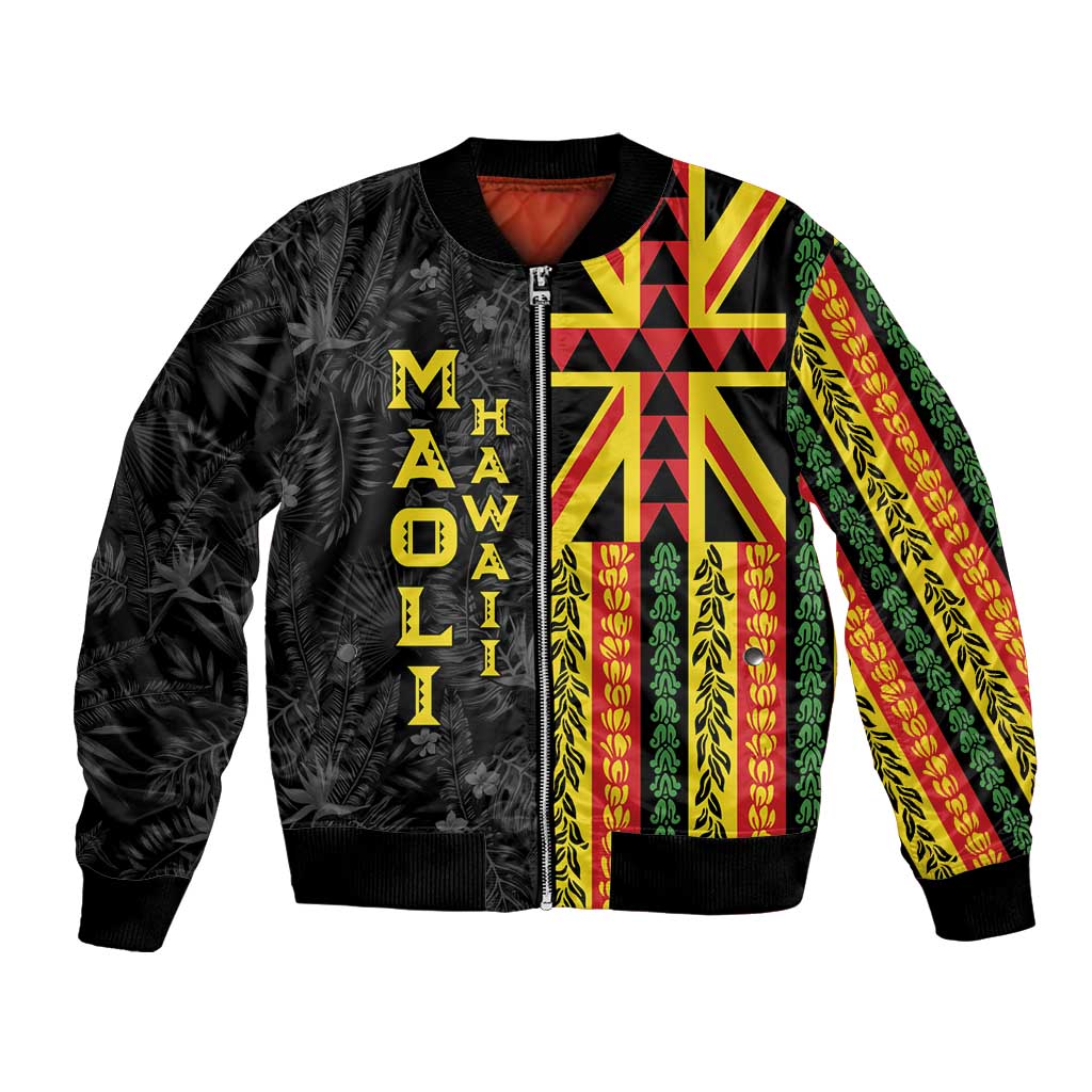 Hawaii Maoli Spirit Bomber Jacket Kakau Pattern With Flower Lei - Polynesian Pride