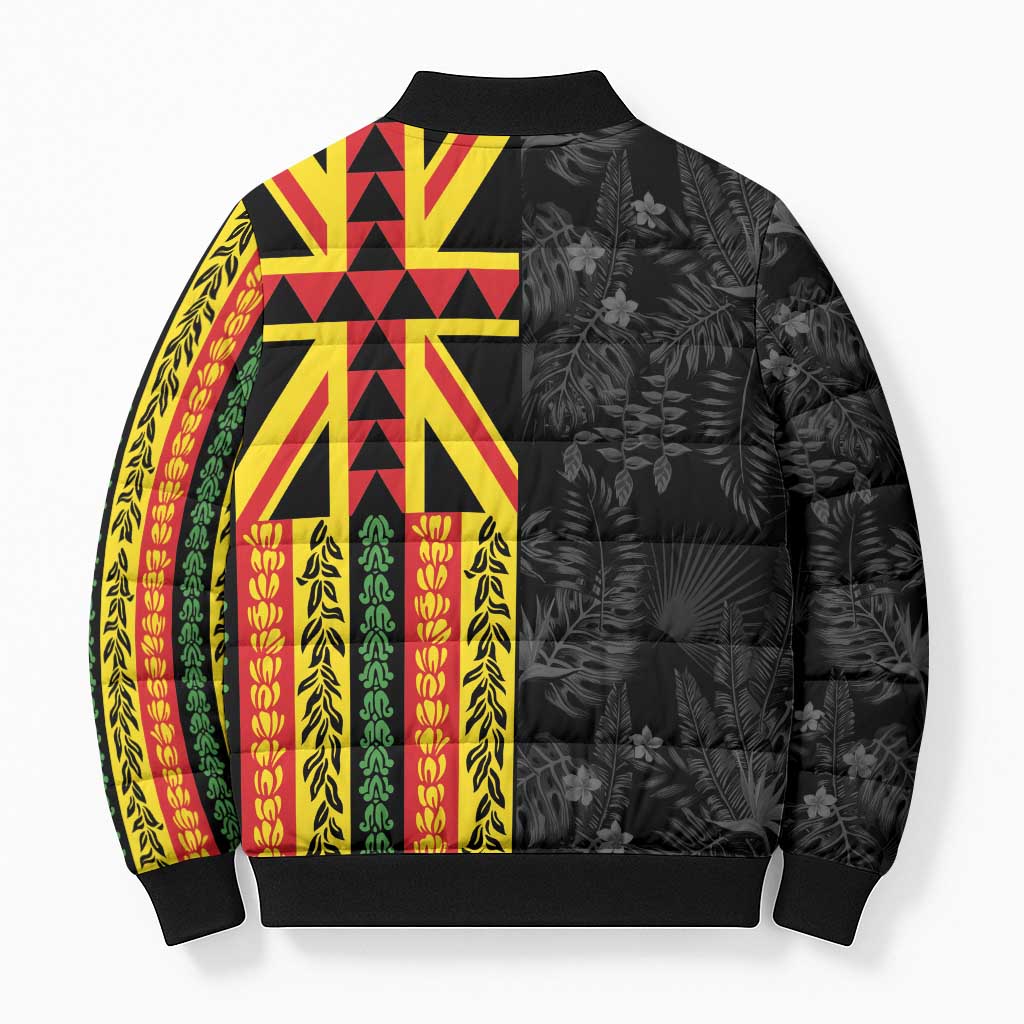 Hawaii Maoli Spirit Bomber Puffer Jacket Kakau Pattern With Flower Lei LT05 - Polynesian Pride
