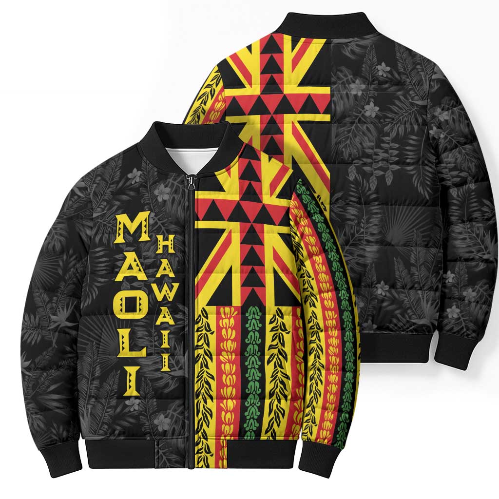 Hawaii Maoli Spirit Bomber Puffer Jacket Kakau Pattern With Flower Lei LT05 - Polynesian Pride