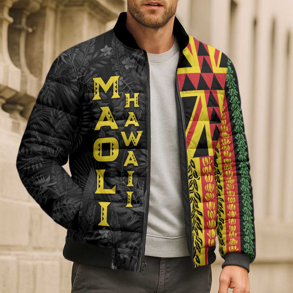 Hawaii Maoli Spirit Bomber Puffer Jacket Kakau Pattern With Flower Lei LT05 - Polynesian Pride