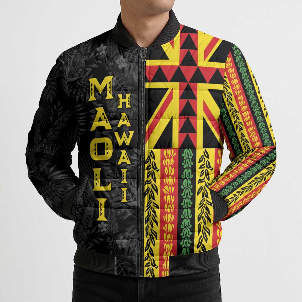 Hawaii Maoli Spirit Bomber Puffer Jacket Kakau Pattern With Flower Lei LT05 - Polynesian Pride