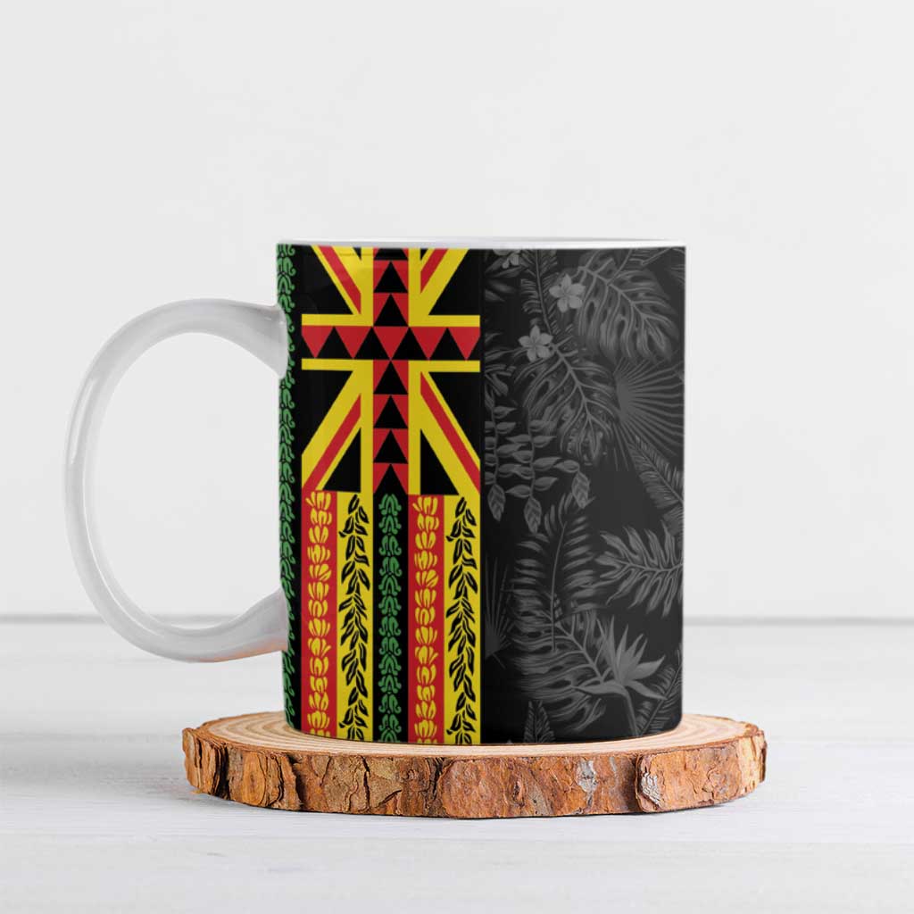 Hawaii Maoli Spirit Ceramic Mug Kakau Pattern With Flower Lei LT05 Black - Polynesian Pride