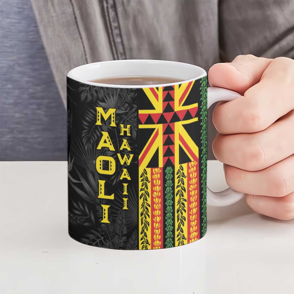 Hawaii Maoli Spirit Ceramic Mug Kakau Pattern With Flower Lei LT05 - Polynesian Pride