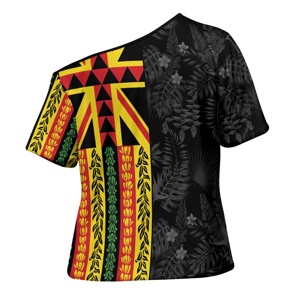 Hawaii Maoli Spirit Cross Shoulder Shirt Kakau Pattern With Flower Lei LT05 - Polynesian Pride