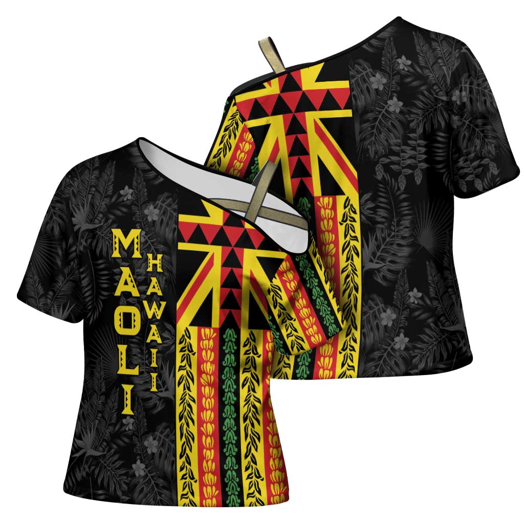 Hawaii Maoli Spirit Cross Shoulder Shirt Kakau Pattern With Flower Lei LT05 - Polynesian Pride