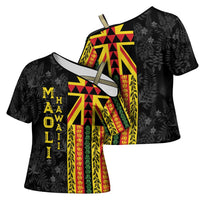 Hawaii Maoli Spirit Cross Shoulder Shirt Kakau Pattern With Flower Lei LT05 - Polynesian Pride