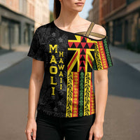 Hawaii Maoli Spirit Cross Shoulder Shirt Kakau Pattern With Flower Lei LT05 - Polynesian Pride