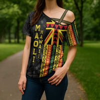 Hawaii Maoli Spirit Cross Shoulder Shirt Kakau Pattern With Flower Lei LT05 - Polynesian Pride