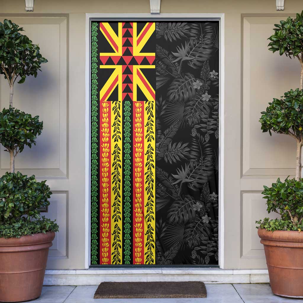 Hawaii Maoli Spirit Door Cover Kakau Pattern With Flower Lei - Polynesian Pride