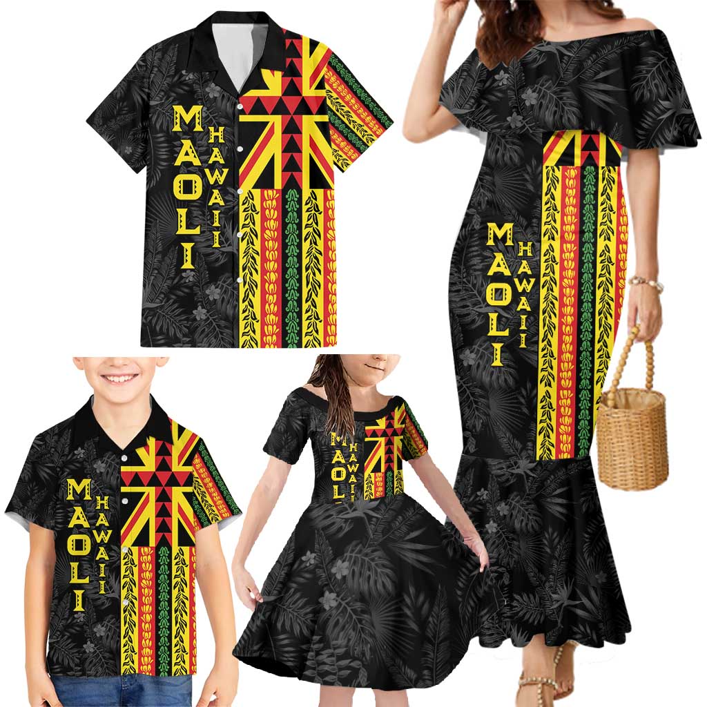 Hawaii Maoli Spirit Family Matching Mermaid Dress and Hawaiian Shirt Kakau Pattern With Flower Lei LT05 - Polynesian Pride
