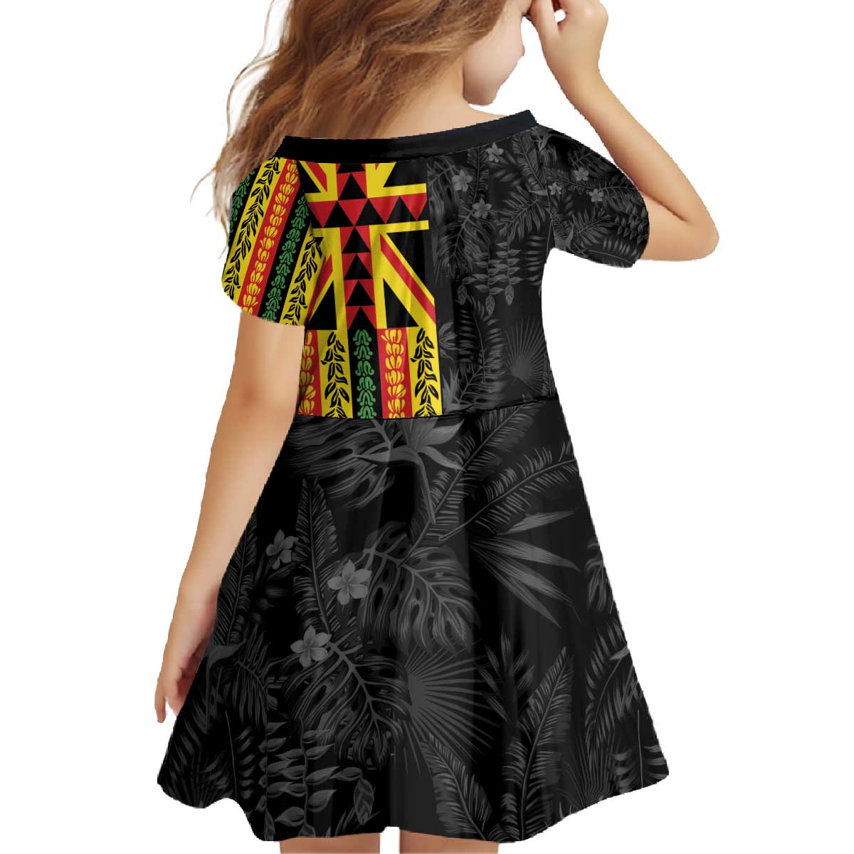 Hawaii Maoli Spirit Family Matching Off The Shoulder Long Sleeve Dress and Hawaiian Shirt Kakau Pattern With Flower Lei - Polynesian Pride