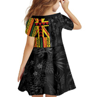 Hawaii Maoli Spirit Family Matching Off The Shoulder Long Sleeve Dress and Hawaiian Shirt Kakau Pattern With Flower Lei - Polynesian Pride