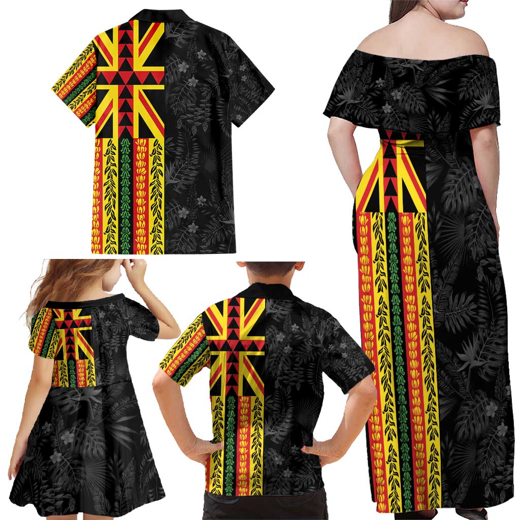 Hawaii Maoli Spirit Family Matching Off Shoulder Maxi Dress and Hawaiian Shirt Kakau Pattern With Flower Lei - Polynesian Pride