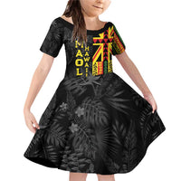 Hawaii Maoli Spirit Family Matching Off Shoulder Short Dress and Hawaiian Shirt Kakau Pattern With Flower Lei - Polynesian Pride