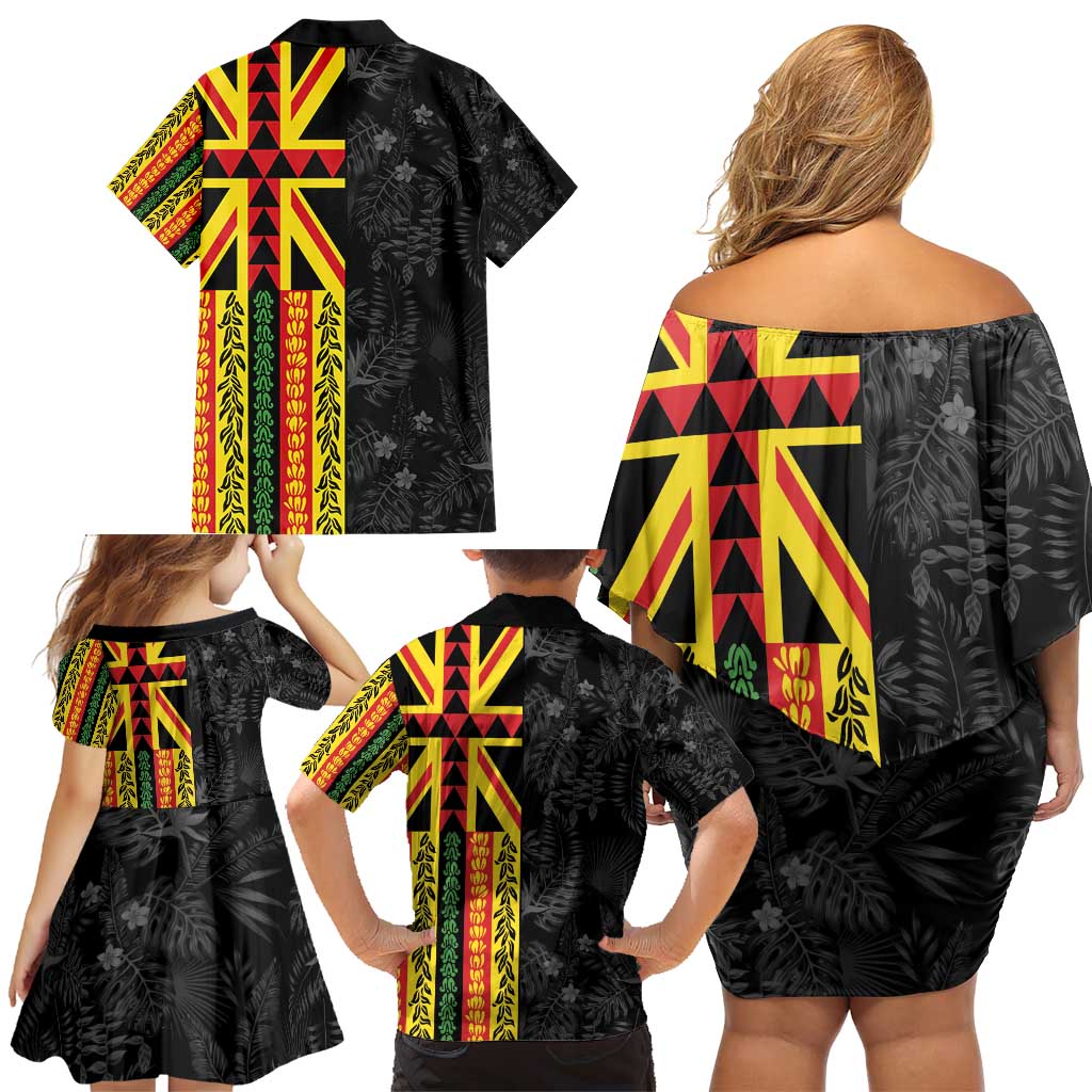 Hawaii Maoli Spirit Family Matching Off Shoulder Short Dress and Hawaiian Shirt Kakau Pattern With Flower Lei - Polynesian Pride