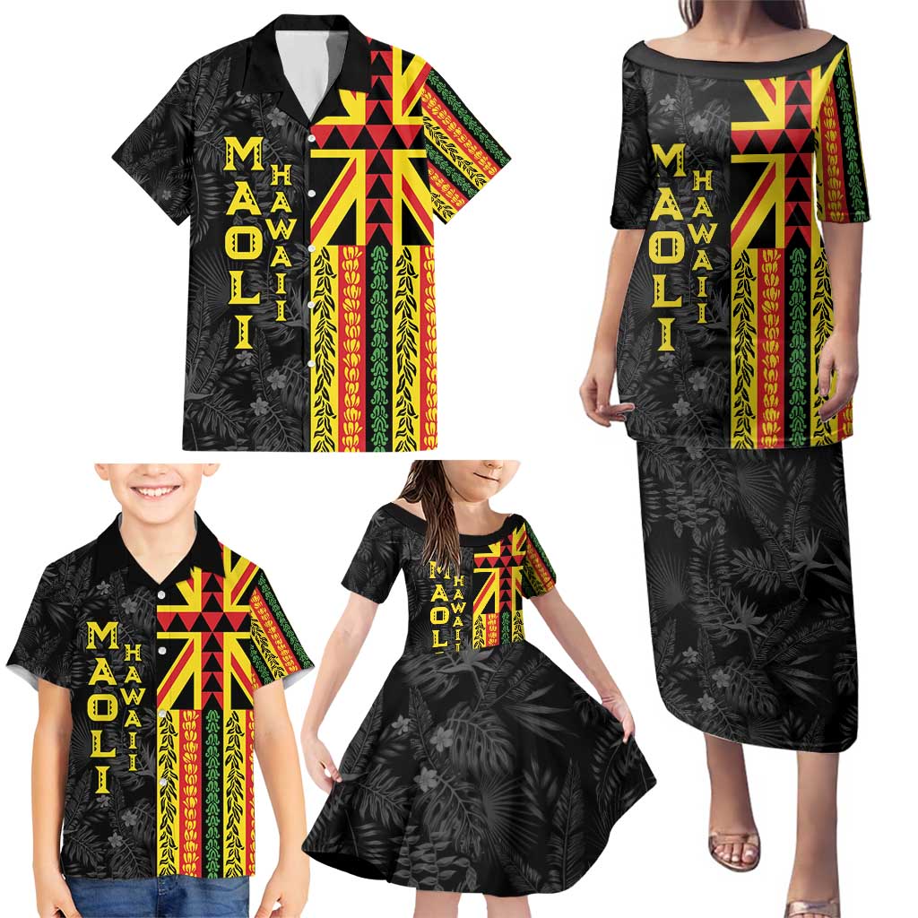 Hawaii Maoli Spirit Family Matching Puletasi and Hawaiian Shirt Kakau Pattern With Flower Lei - Polynesian Pride