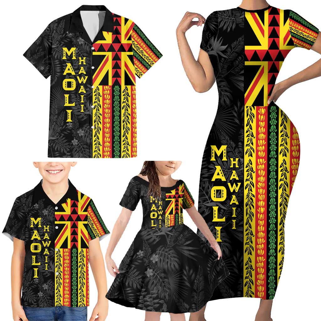 Hawaii Maoli Spirit Family Matching Short Sleeve Bodycon Dress and Hawaiian Shirt Kakau Pattern With Flower Lei - Polynesian Pride